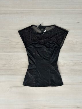 new with tags black bebe leather and mesh top